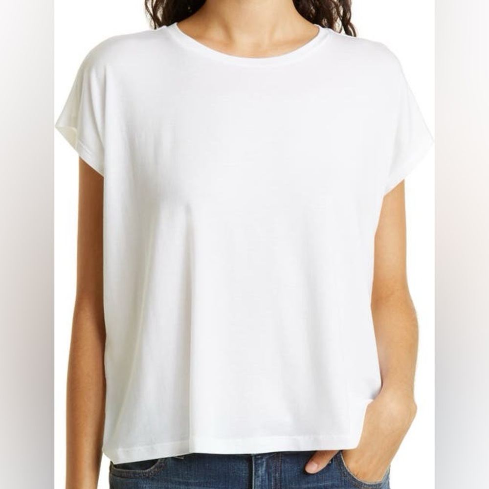Eileen Fisher Crewneck Boxy Stretch Jersey T-Shirt White Basic Women's Large